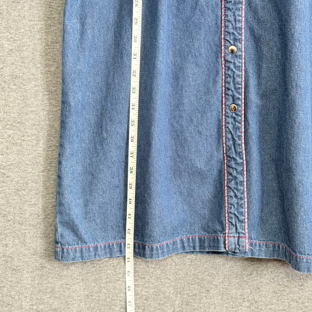 Blue J Womens Denim Maxi Dress L‎ Blue Western Snap Front Gingham Trim Cotton - Picture 6 of 9